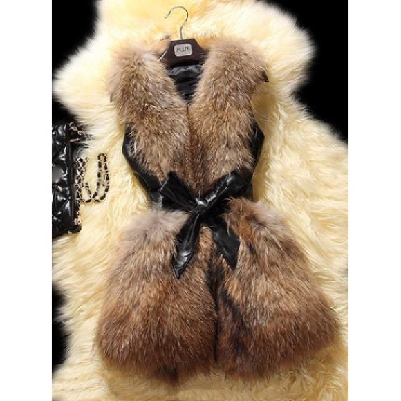 NWOT Vivienne Tam Faux Fur Leather Panel Wrap Vest - Picture 3 of 5
